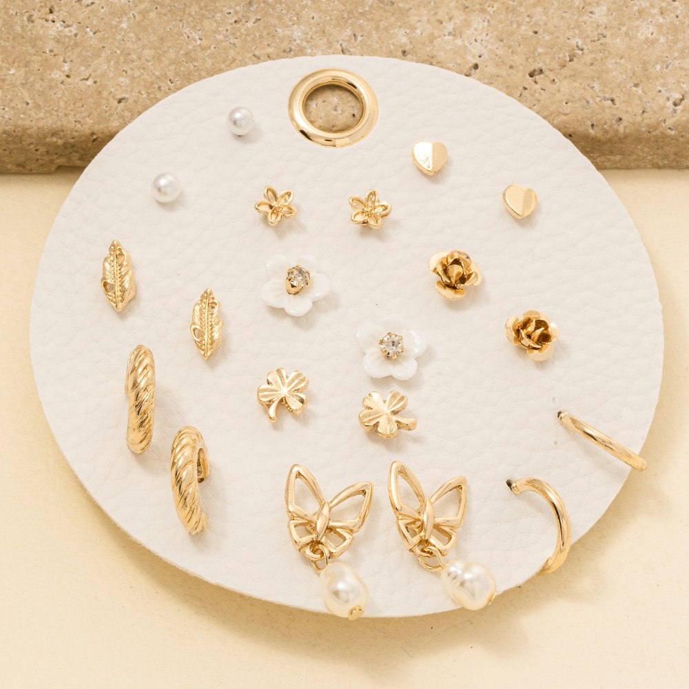 Assorted Ten Pair Flower Earrings Set