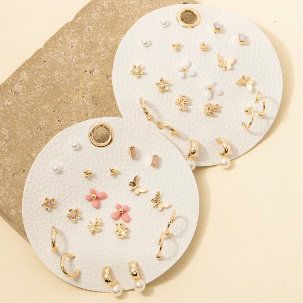 Ten Pair Assorted Butterfly Flower Earrings Set