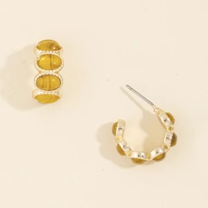 Banded Resin Cabochon Huggie Hoop Earrings