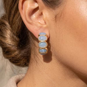 Banded Resin Cabochon Huggie Hoop Earrings