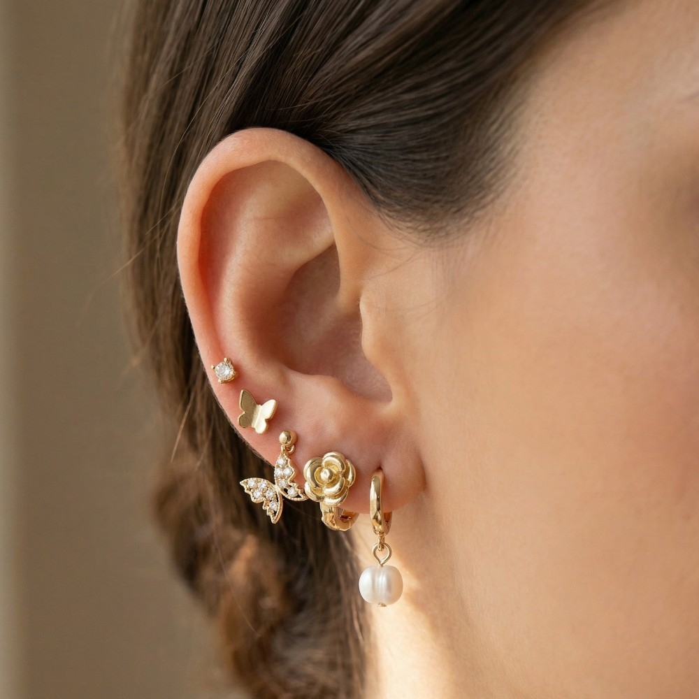 Butterflies And Flowers Mixed Earrings Set