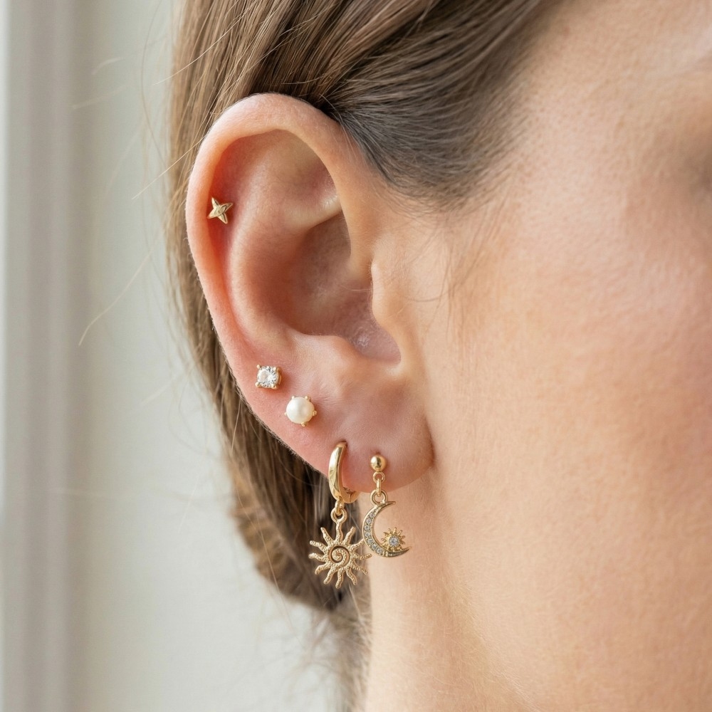 Sun And Moon Mixed Earrings Set