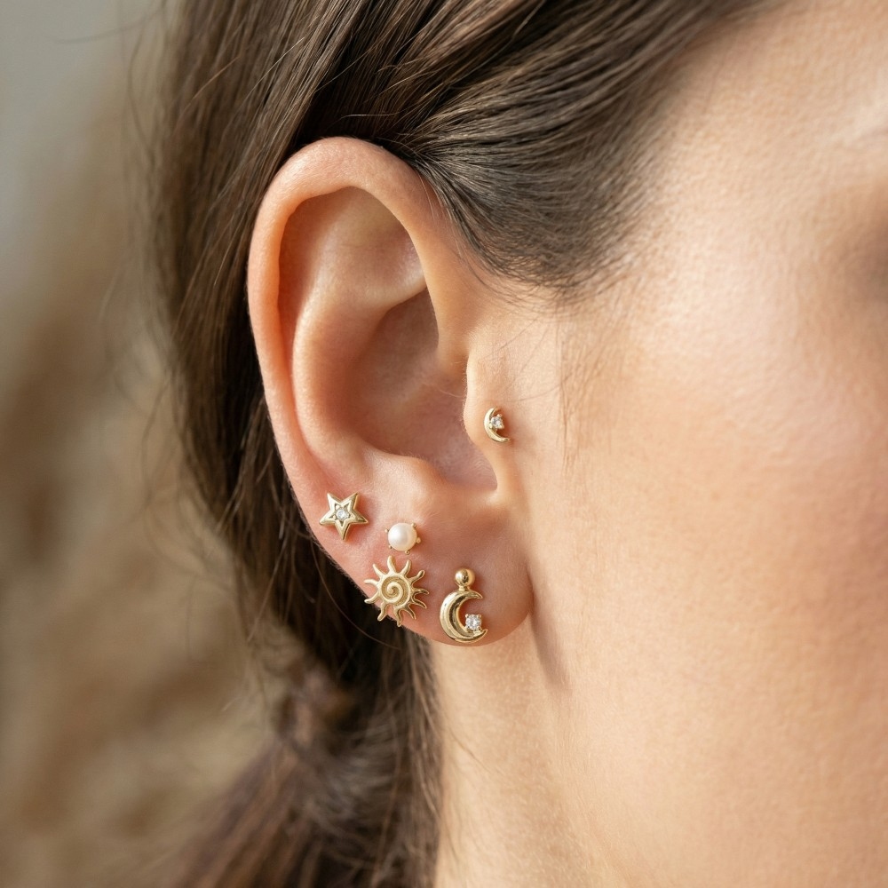 Stars Moon Sun 5 Pair Stud Earrings Set