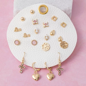 Heart Cross Pearl Cluster Ten Pair Earring Set