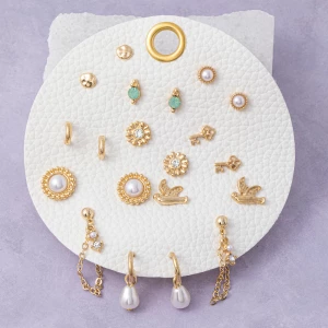 Pearl Dove Key Charm Ten Pair Earring Set