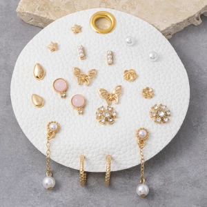 Butterfly Flower Pearl Drop Ten Pair Earring Set
