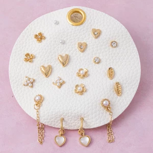 Pearl Flower Leaf Heart Ten Pair Earring Set