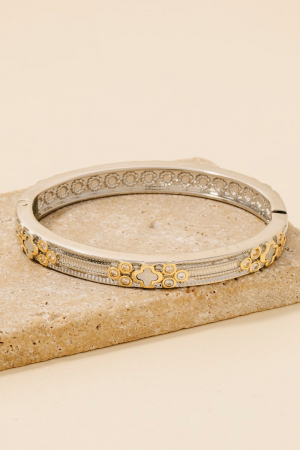 Gold Plated 2 Tone Intricate Hinge Bangle Bracelet
