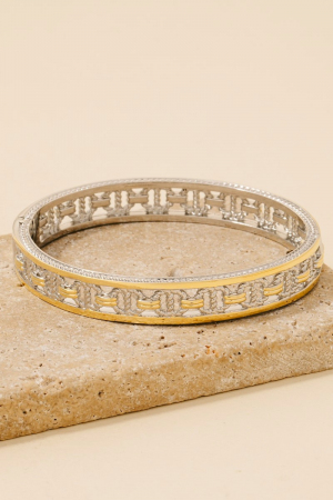 Gold Plated 2 Tone Clover Hinge Bangle Bracelet