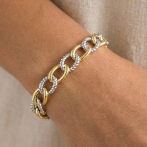 Gold Dipped Two Tone Solid Chain Hinge Bangle Bracelet