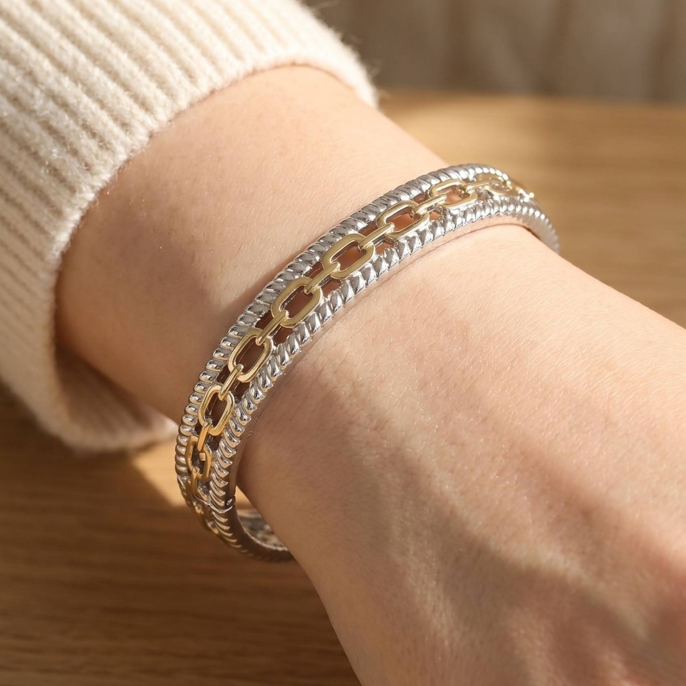 Chain Link Inlay Two-Tone Rope Bangle Bracelet