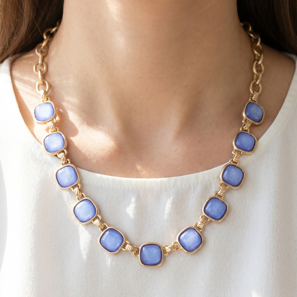 Cushion Stone Station Rope Link Necklace