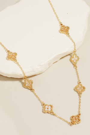 Beaded Clover Station Chain Necklace