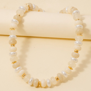 Mixed Pearl And Marble Resin Disc Beaded Necklace