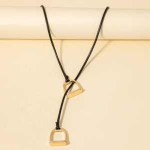 Wide Bottom Horse Bit Pendant Leather Cord Necklace