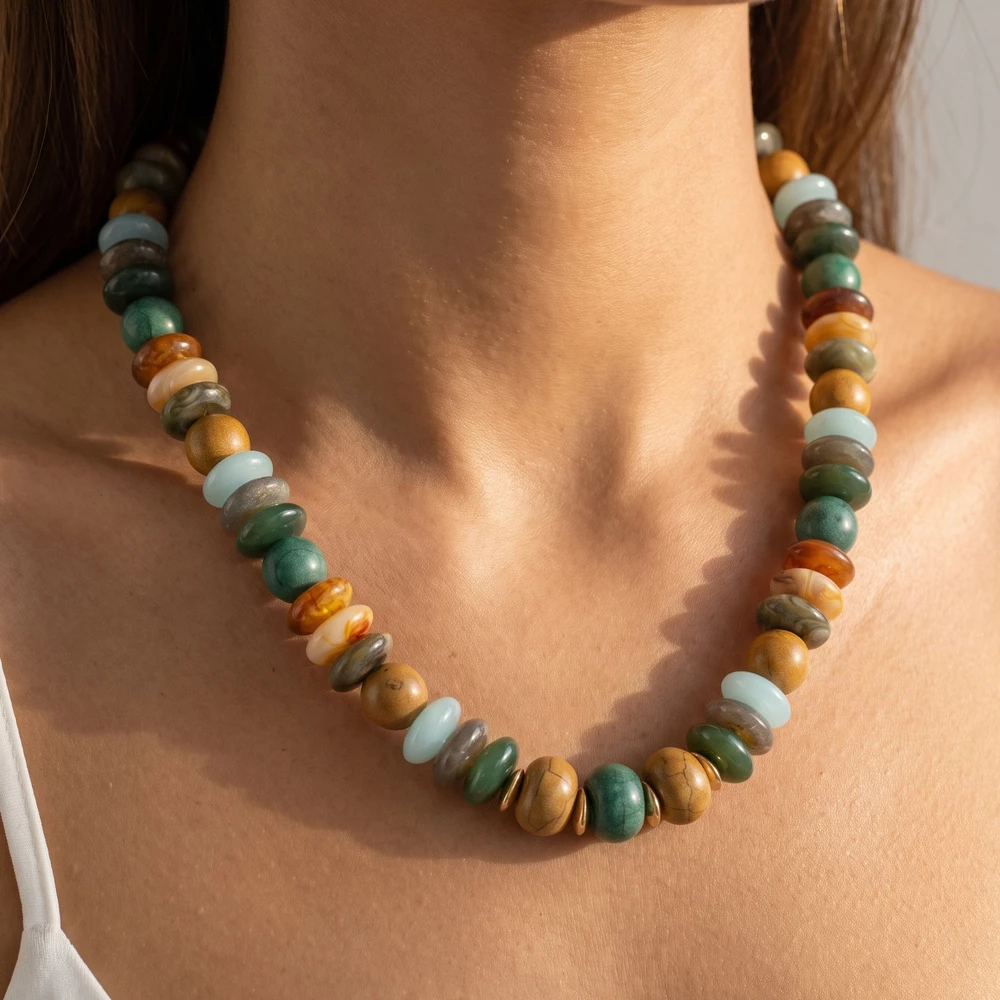 Chunky Marbled Bead Statement Necklace