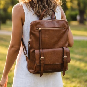 Distressed Vegan Leather Laptop Backpack