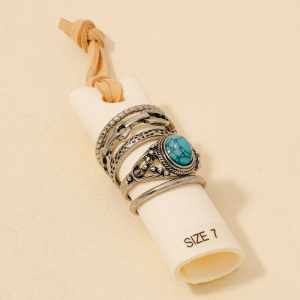 5Pc Stone Set Western Band Rings Set