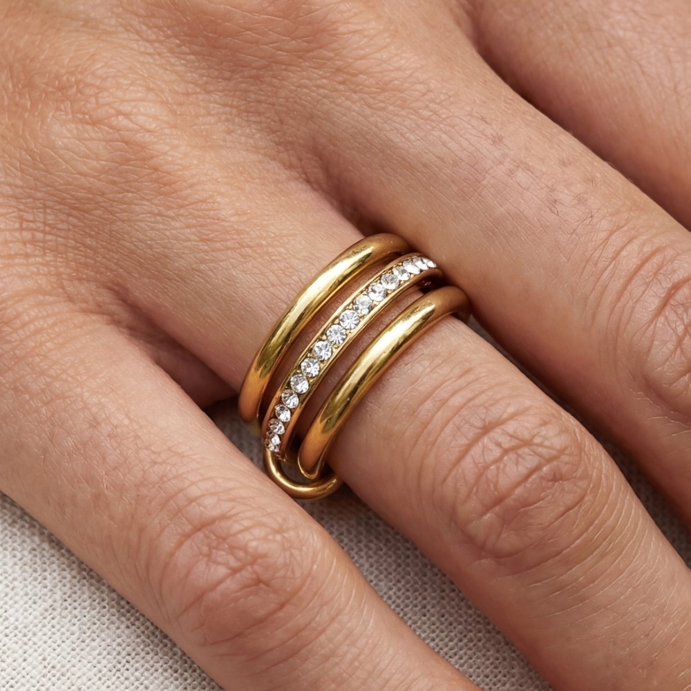 Triple Ring Cz Band Linked Rings Set