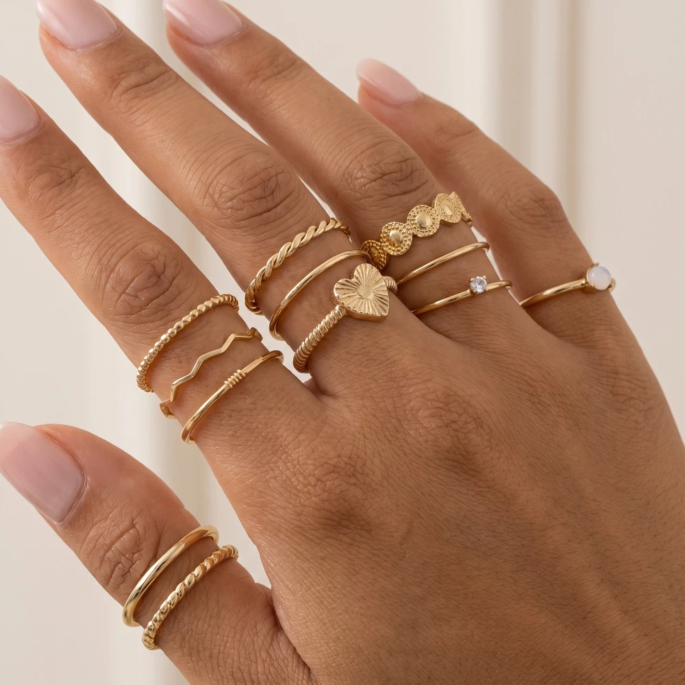 Opal Accent Stackable Ring Set With Heart