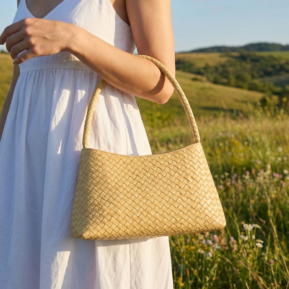 Faux Leather Woven Shoulder Bag