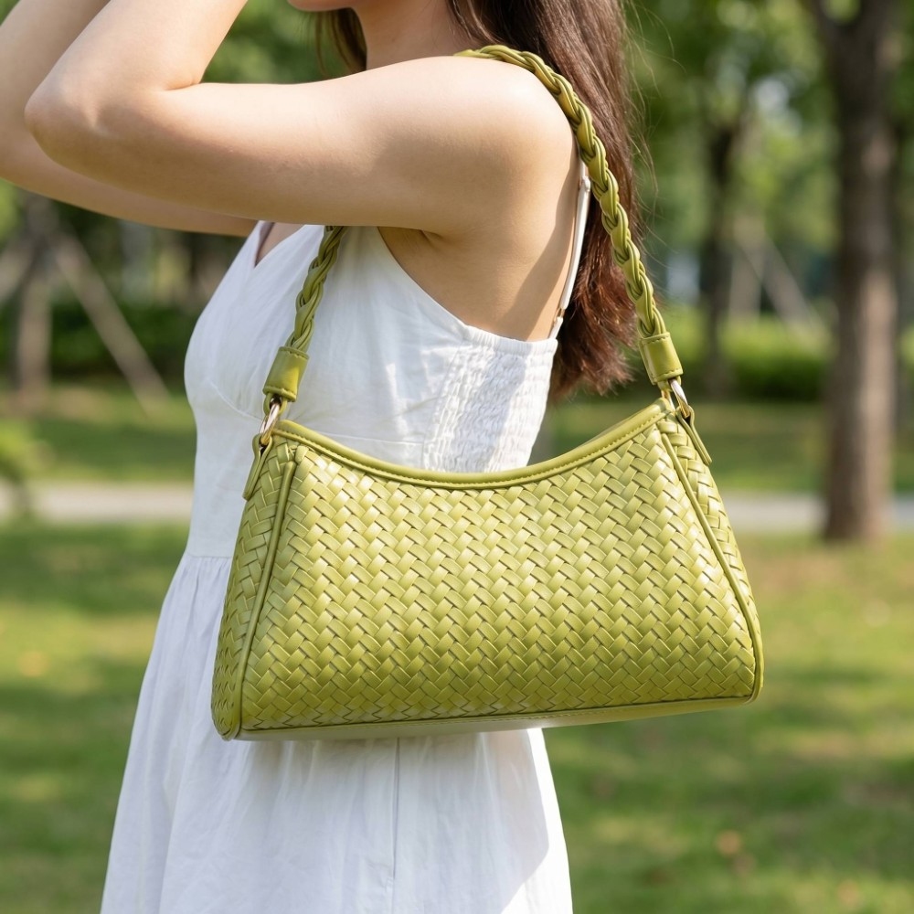 Braided Handle Woven Shoulder Bag