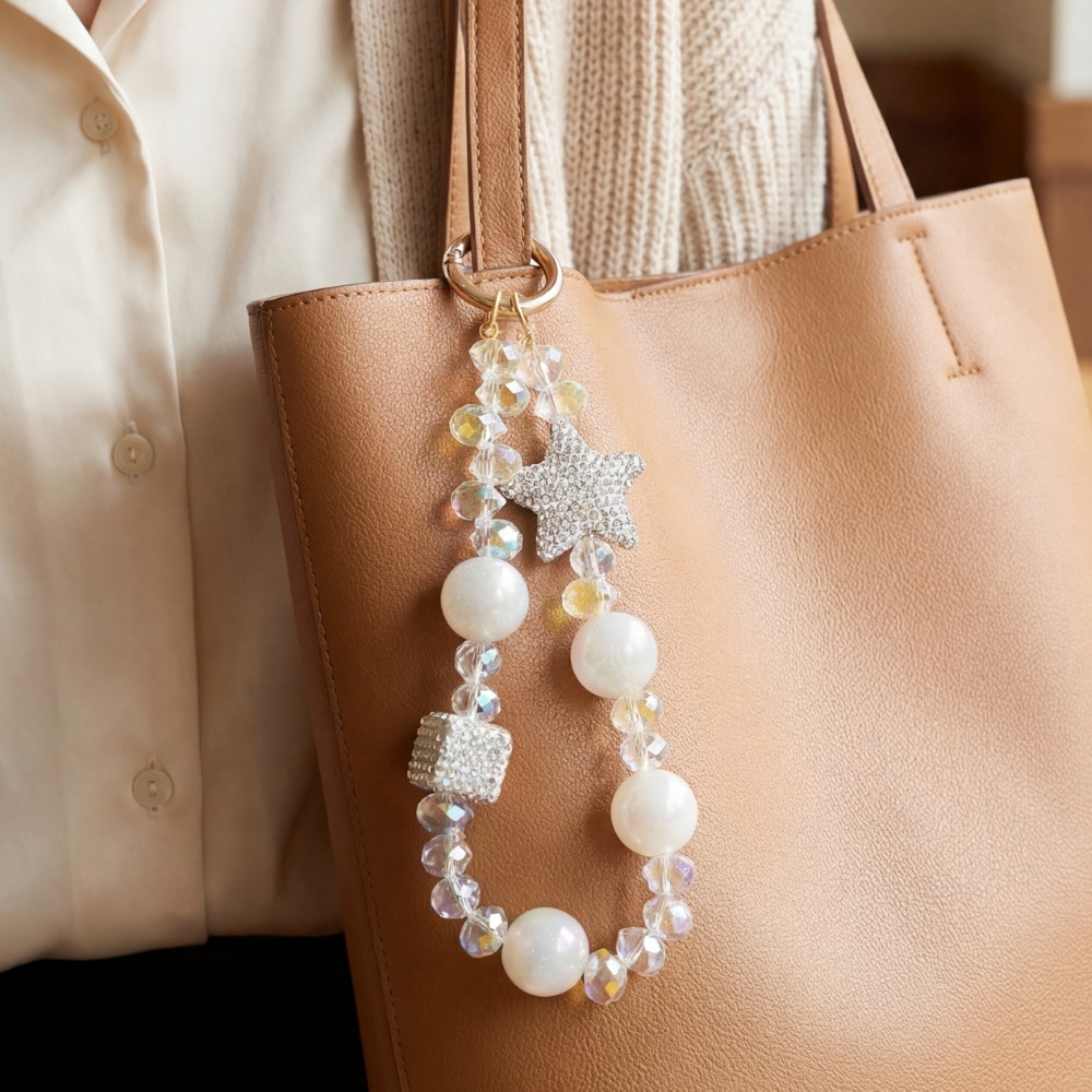 Assorted Crystal Beads With Stars Bag Charm