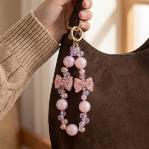 Pave Ribbon Bow Beads Bag Charm