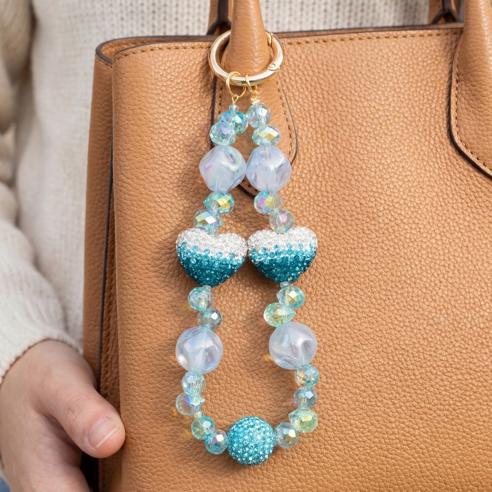 Assorted Pave Hearts Beaded Bag Charm