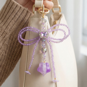 Beaded Ribbon Bow Star Bag Charm
