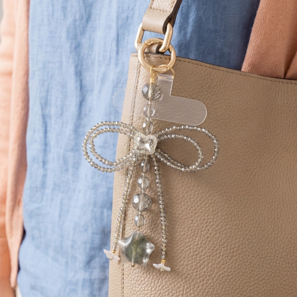 Dark Crystal Beaded Ribbon Bow Bag Charm