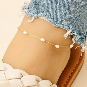 Pearl Beads Station Chain Anklet