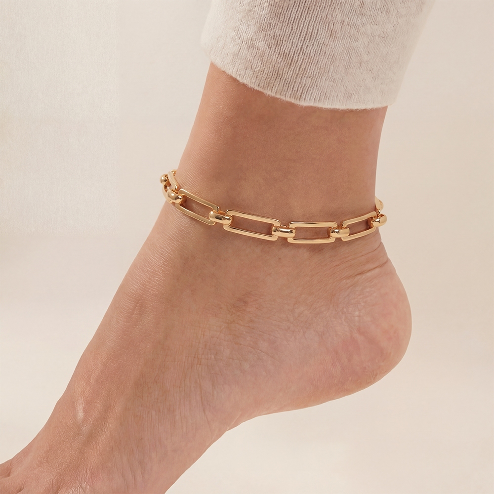Stainless Steel Curved Rectangle Chain Anklet