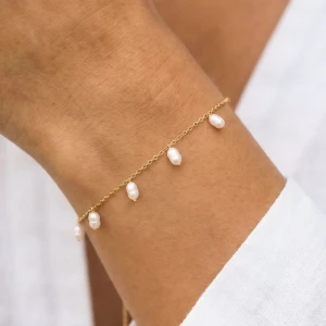 Dainty Chain Bracelet With Freshwater Pearl Drops