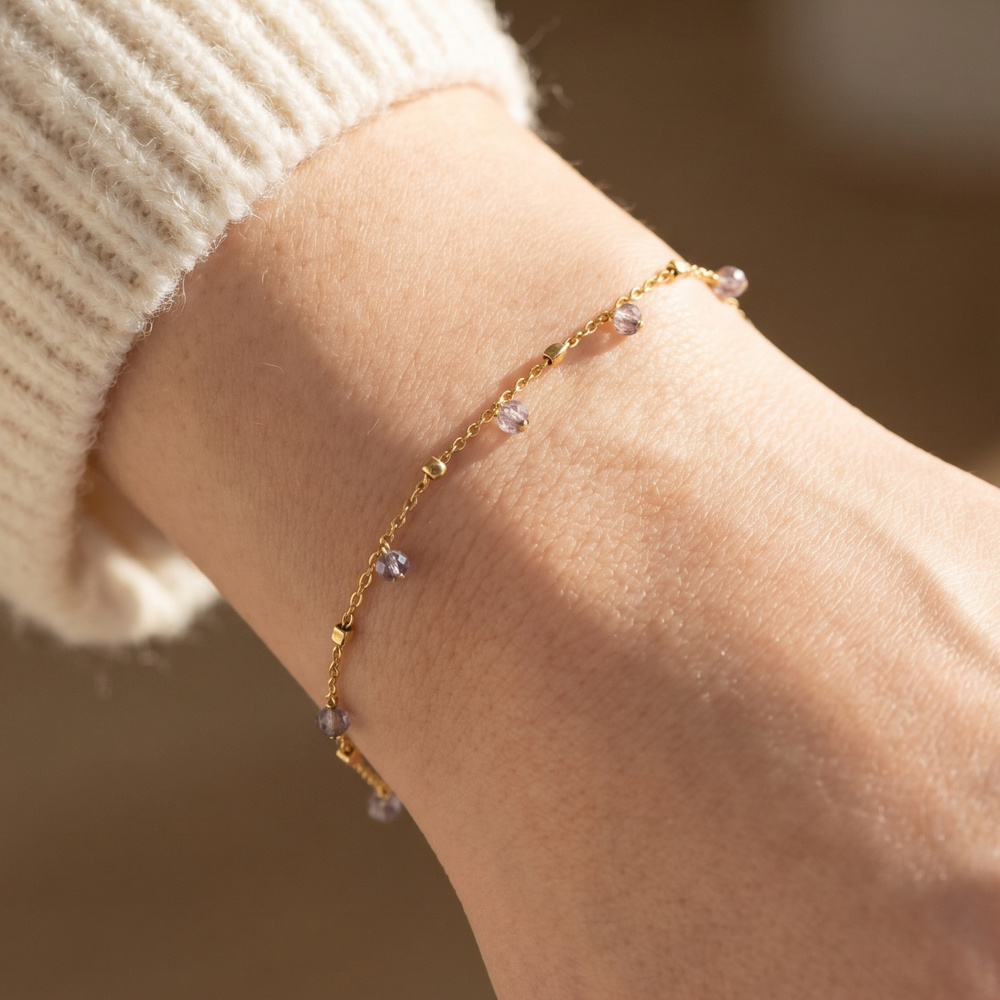 Dainty Gemstone Bead Station Chain Bracelet