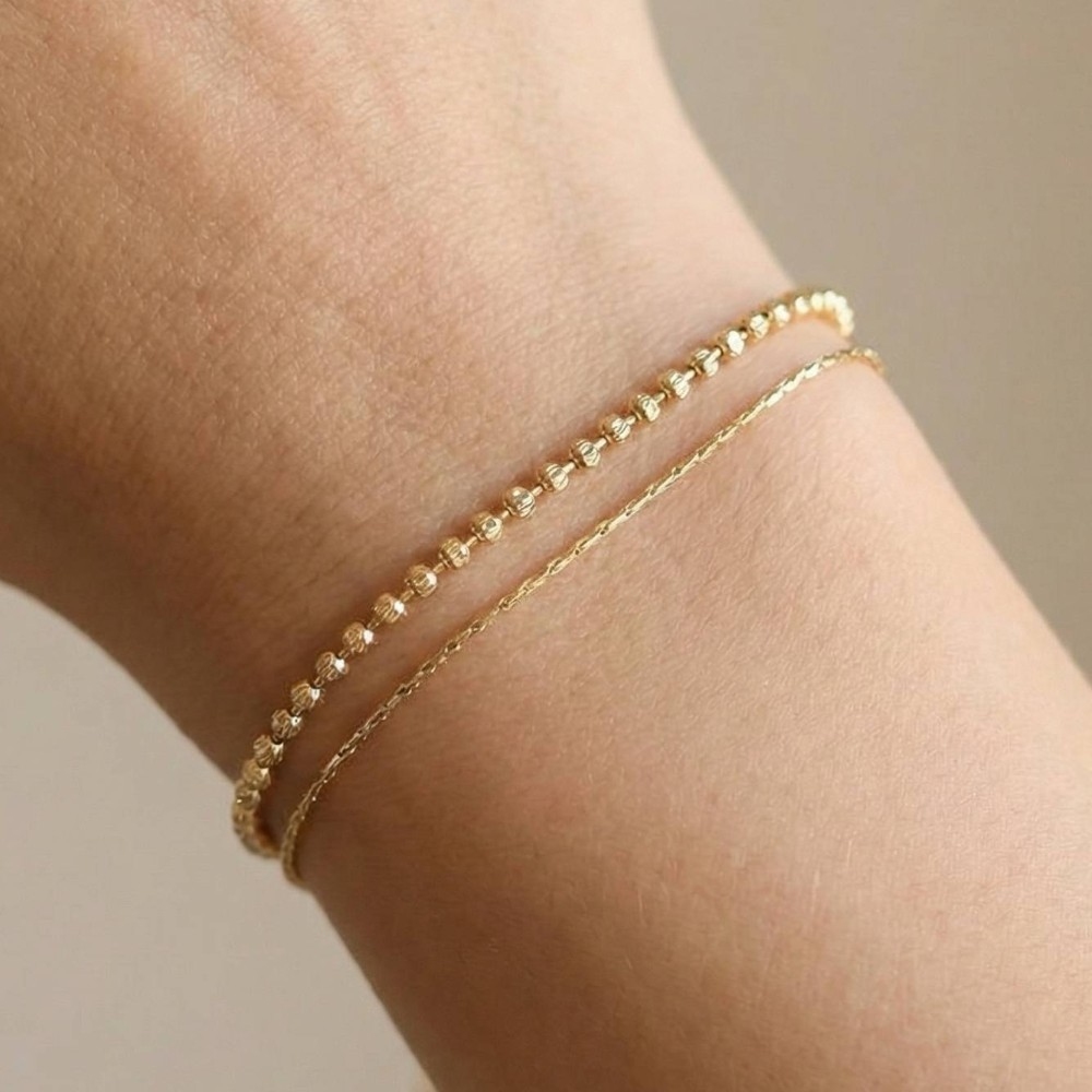 Two Row Dainty Metal Chain Bead Bracelet