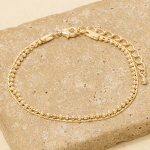 Two Row Dainty Metal Chain Bead Bracelet