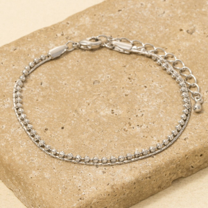 Two Row Dainty Metal Chain Bead Bracelet