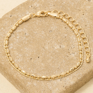 Two Row Snake Chain And Metallic Bead Bracelet