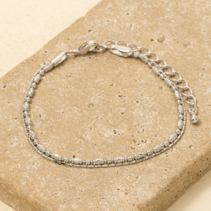 Two Row Snake Chain And Metallic Bead Bracelet