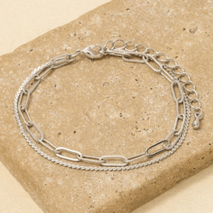Two Row Rope Chain And Oval Chain Bracelet