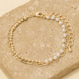 Half Ball And Pearl Bead Double Chain Link Bracelet