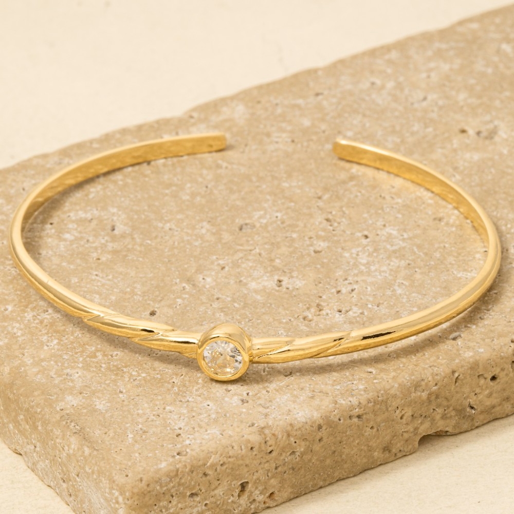 Minimalist Gold Dipped Cz Stud Cuff Bracelet