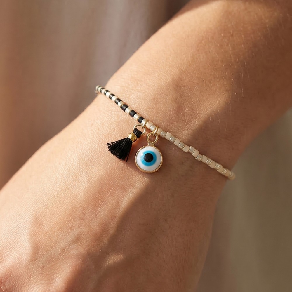 Dainty Mini Tassel Evil Eye Bracelet