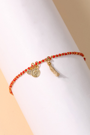 Dainty Beaded Coin Tassel Stretch Bracelet