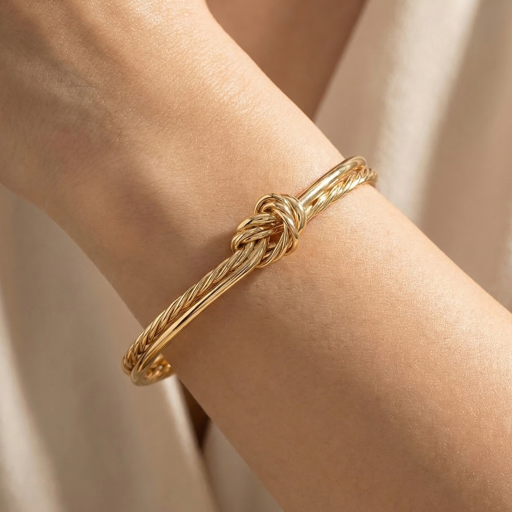 Wire Smooth Rope Knot Open Cuff Bracelet