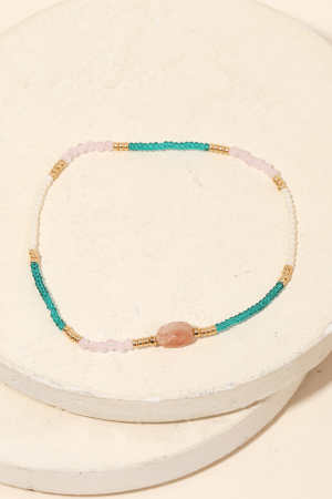 Dainty Bead Oval Charm Bracelet