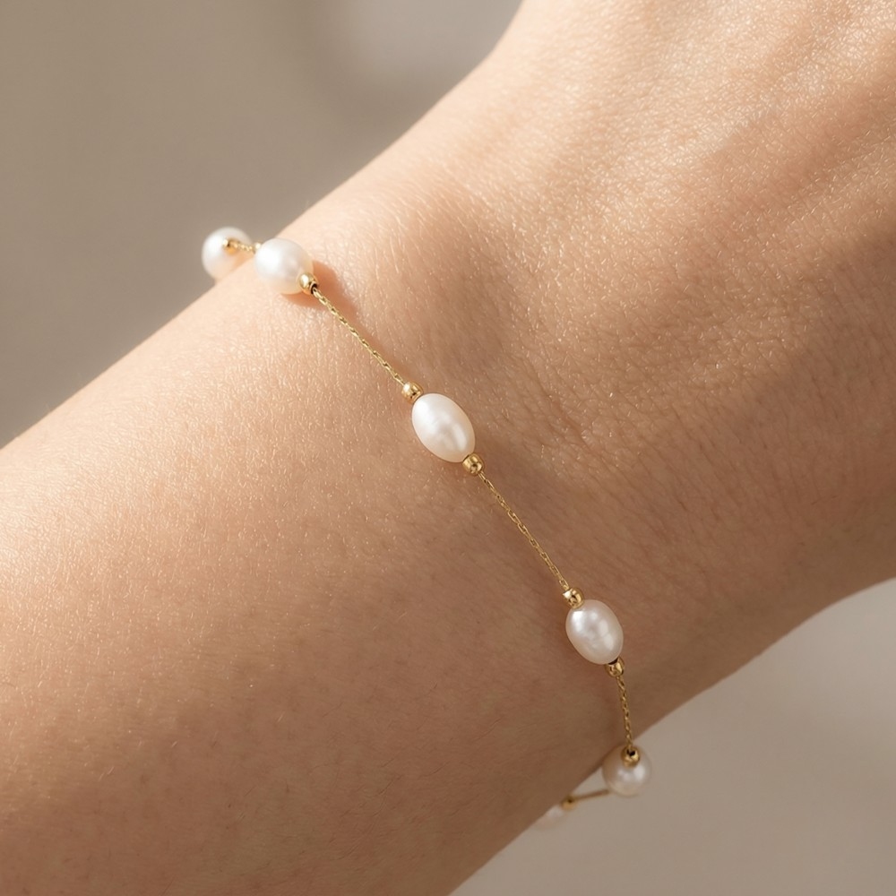 Dainty Chain Pearl Bead Bracelet