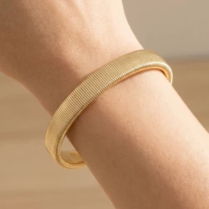 Stainless Steel Wide Ribbed Bangle Bracelet