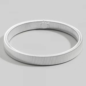 Stainless Steel Wide Ribbed Bangle Bracelet